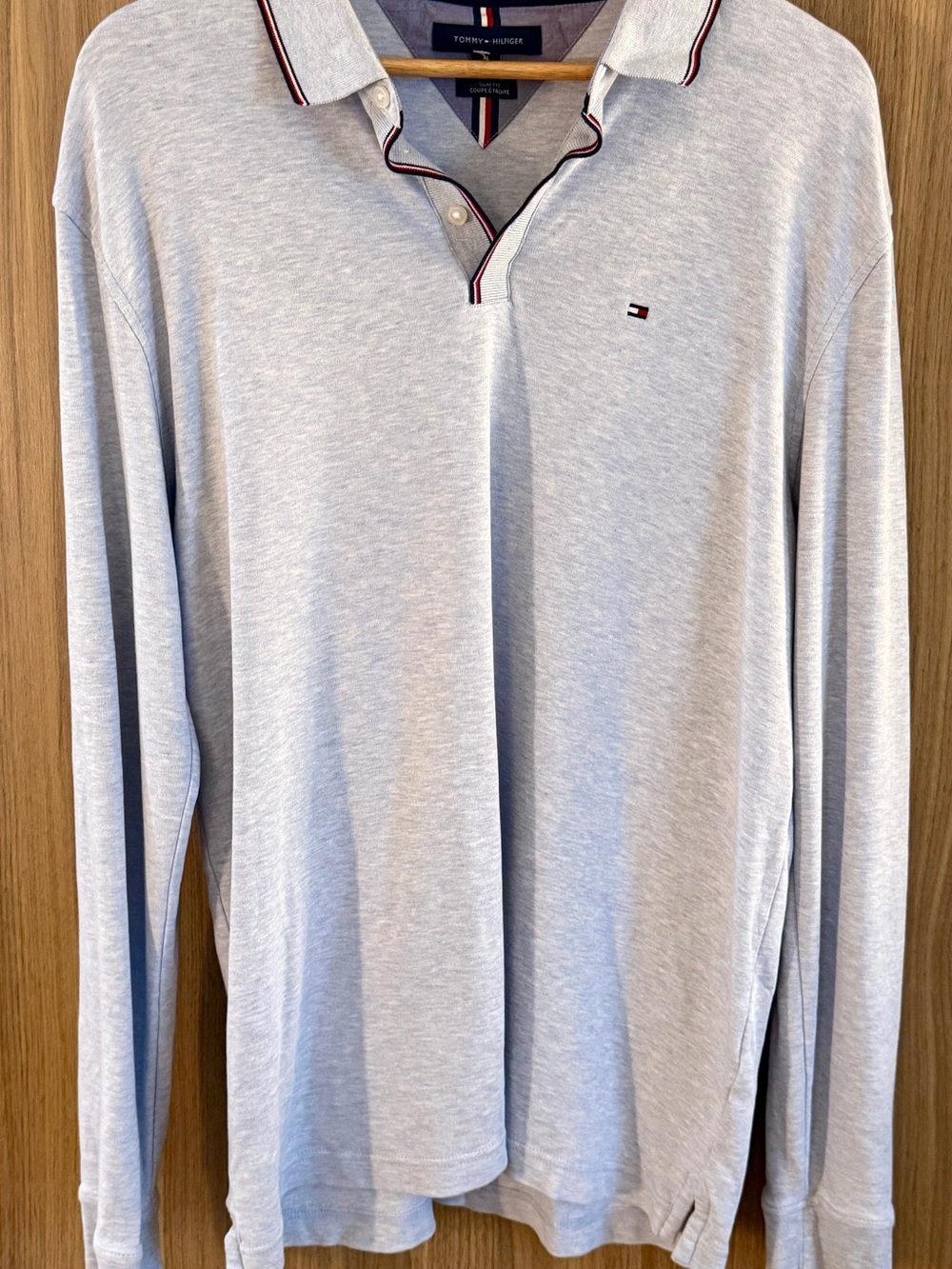 Tommy Hilfiger Light Gray Long Sleeve Polo with Contrast Trim